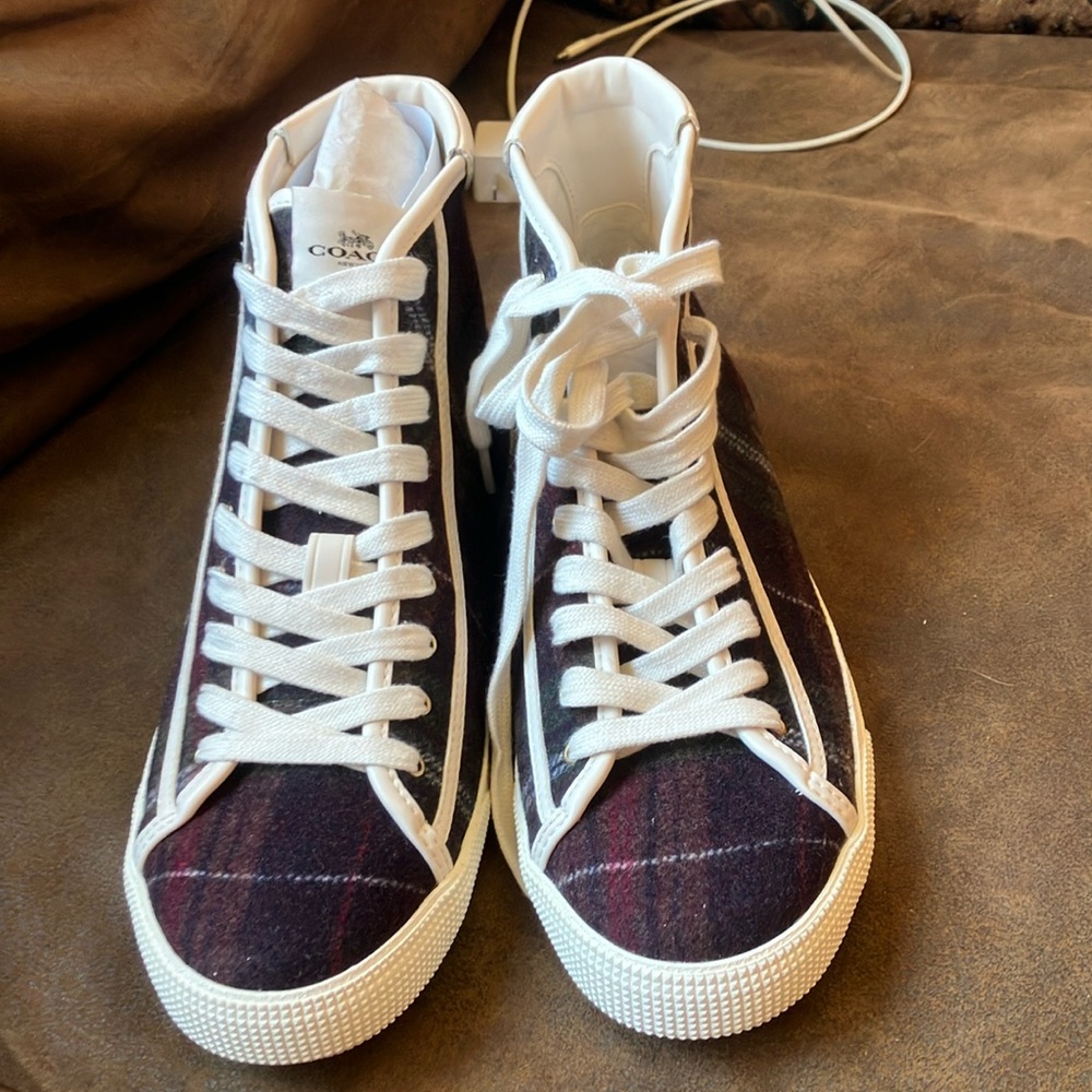 Coach Plaid High-Top Sneakers - Black and White